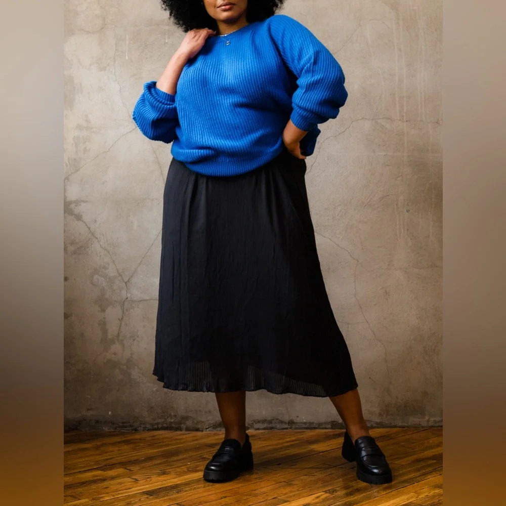 NWT Women's Able Bessie Pleated Midi Skirt size XL in Black - Picture 3 of 10